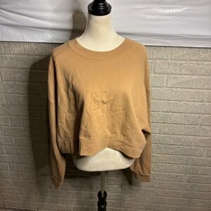 Nuuds Tan‎ Cropped Sweatshirt Pullover Long Sleeve Casual Top Women's XL